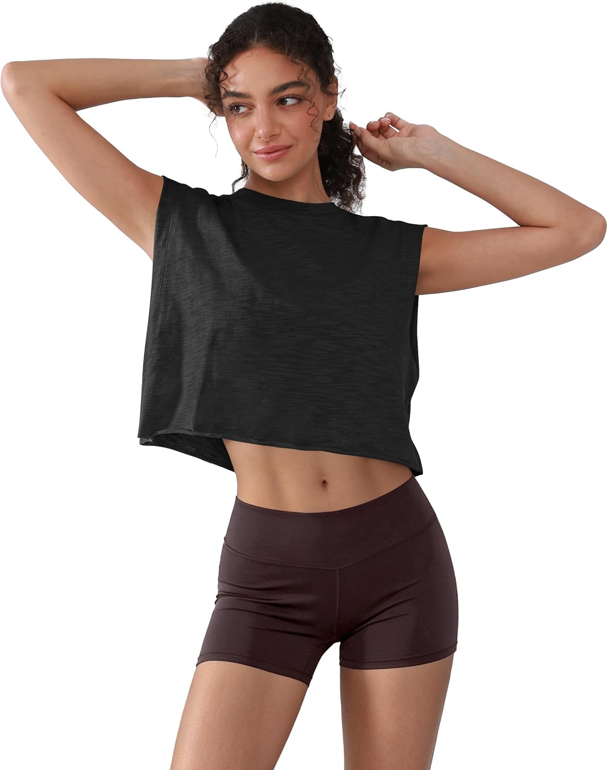 Women's 100% Cotton Cropped Workout Tank Muscle Rolled Hem Sleeveless Gym Athletic Shirts Summer 2026