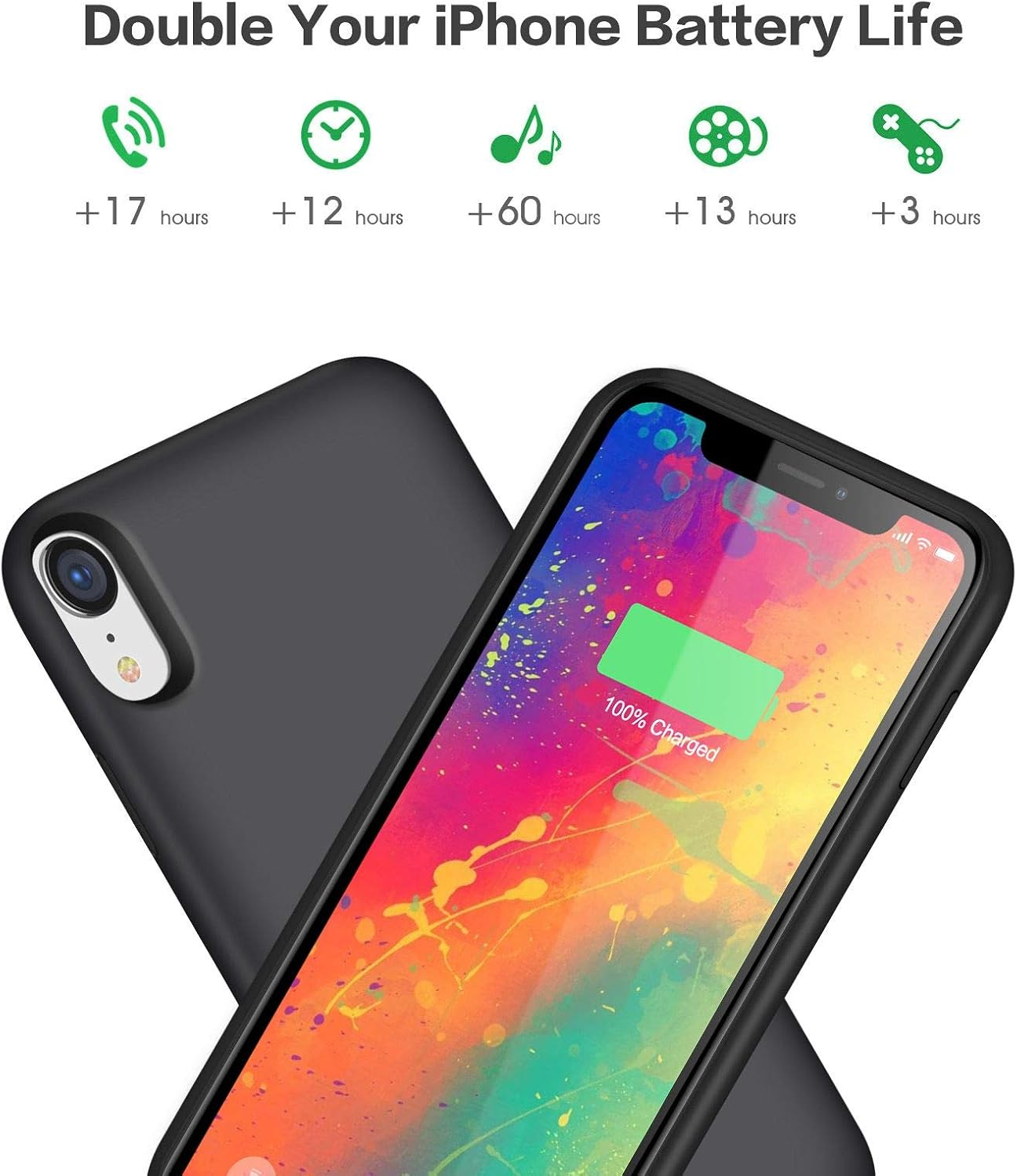 Battery Case for iPhone XR,6800mAh Portable Protective Charging Case for iPhone XR Extended Backup Rechargeable Battery Pack External Charger Case(6.1inch)-Black