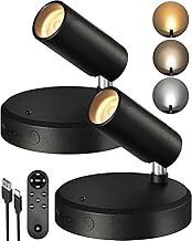 EZVALO Spotlights Indoor with Remote, 5500mAh Rechargeable Picture Lights, Wireless Uplights with Timer & Dimmable, 3-CCT, Accent Lighting for Plant, Art, Painting, Gallery, Wall Decor (2-Pack Black)