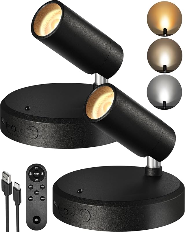EZVALO Spotlights Indoor with Remote 5500mAh Rechargeable Picture Lights Wireless LED Uplighting with Timer Dimmable 3CCT Display Lights