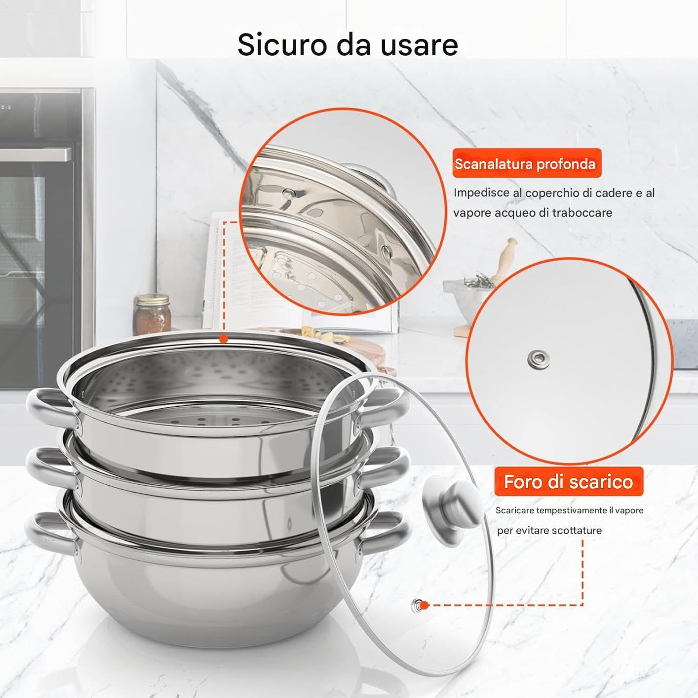 Set Per Cottura A Vapore - 28 Centimetri Impilabile Con Manico