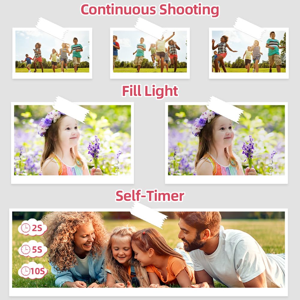 Ainiv Macchina Fotografica, 4K Fotocamera Digitale, 48MP Ricaricabile Macchina Fotografica Compatta con 32G TF Card, 18X Zoom, 2.4" + 1.3" Doppio Schermo per Bambini, Adolescenti e Principianti Rosa