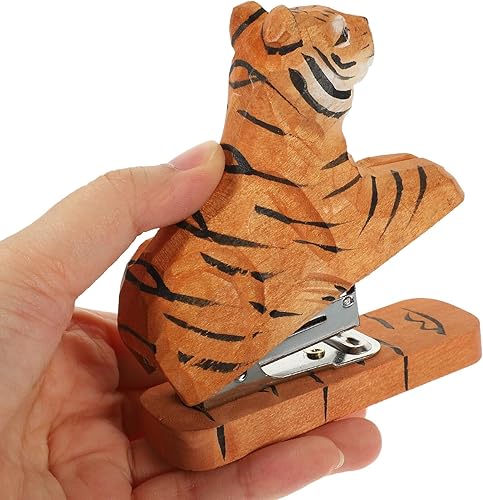 Miniatura 7 de NUOBESTY Grapadora de animales de madera Tigre Sobremesa Grapadora portátil de mano para la escuela Oficina Papelería