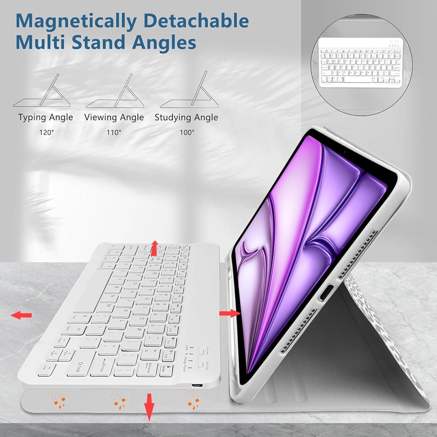 TopPerfekt for iPad Air 11-inch M4 2026 8th/M2 2024/M3 2025 Keyboard Case, Pro 11(4th, 3rd, 2nd, 1st Gen 2022/2021/2020/2018) Detachable,Pencil Holder for iPad Air 4/5th 2020/2022 10.9" -Leopard Grey