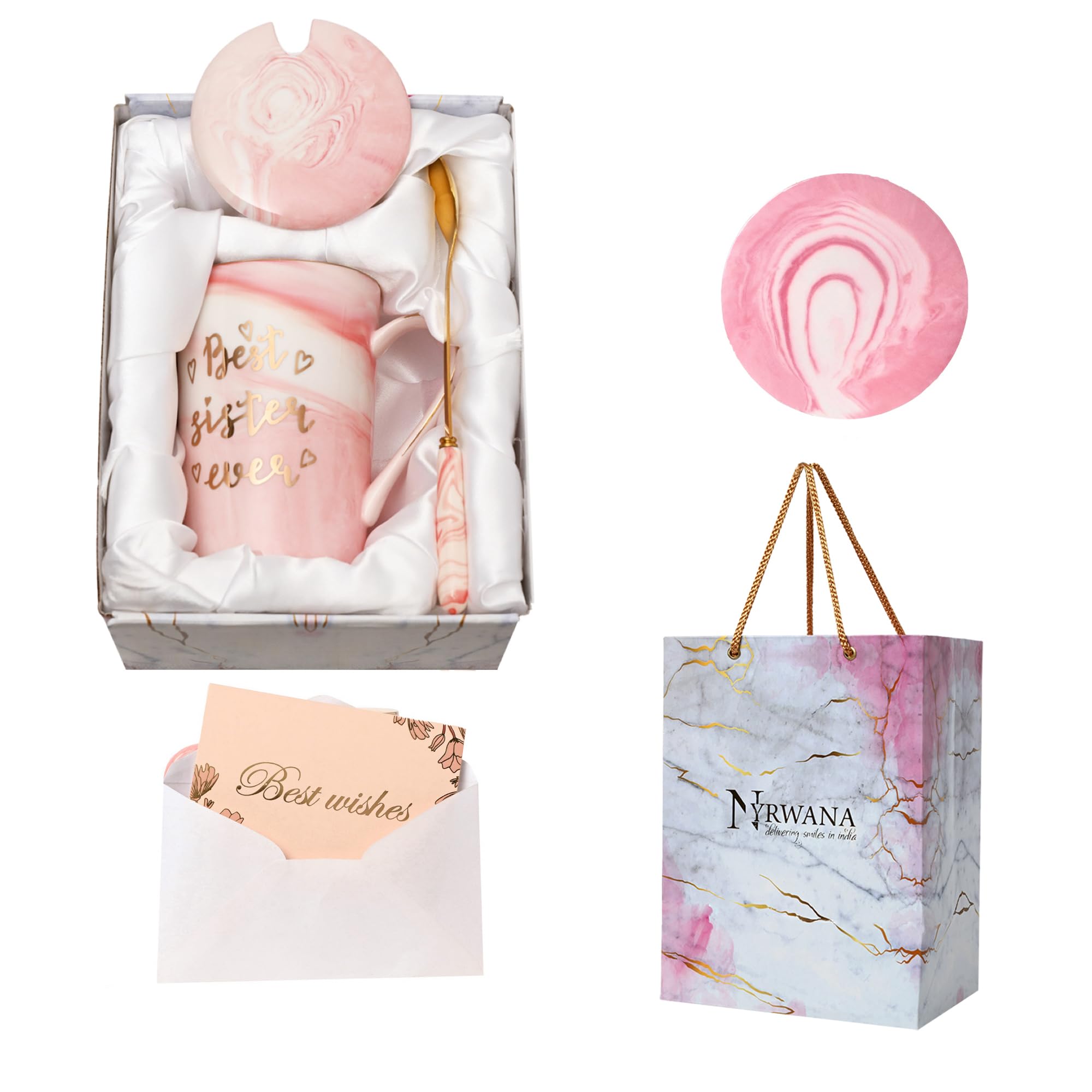 NYRWANA Coffee Mug, Birthday Gifts for Women, Mugs for Present, Rakshabandhan Gift for Sister, Ceramic Mug, Cute Coffee Mugs, Mug with Spoon, Box & Bag (400ml-Pink)