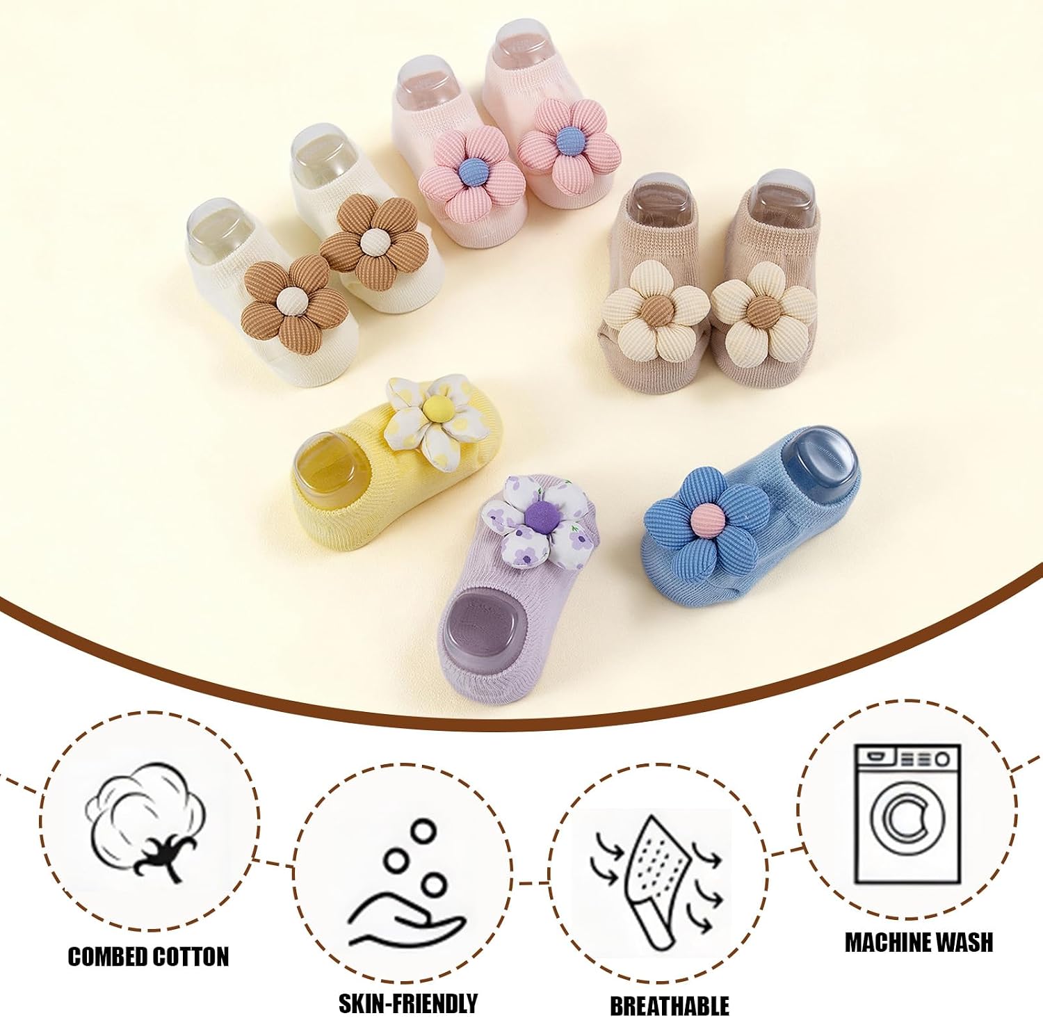 4/6 Pairs Baby Girl Socks: Cute Flower Non Slip Socks Cotton Ankle Gift Preemie Baby Girls Newborn Sock Essentials