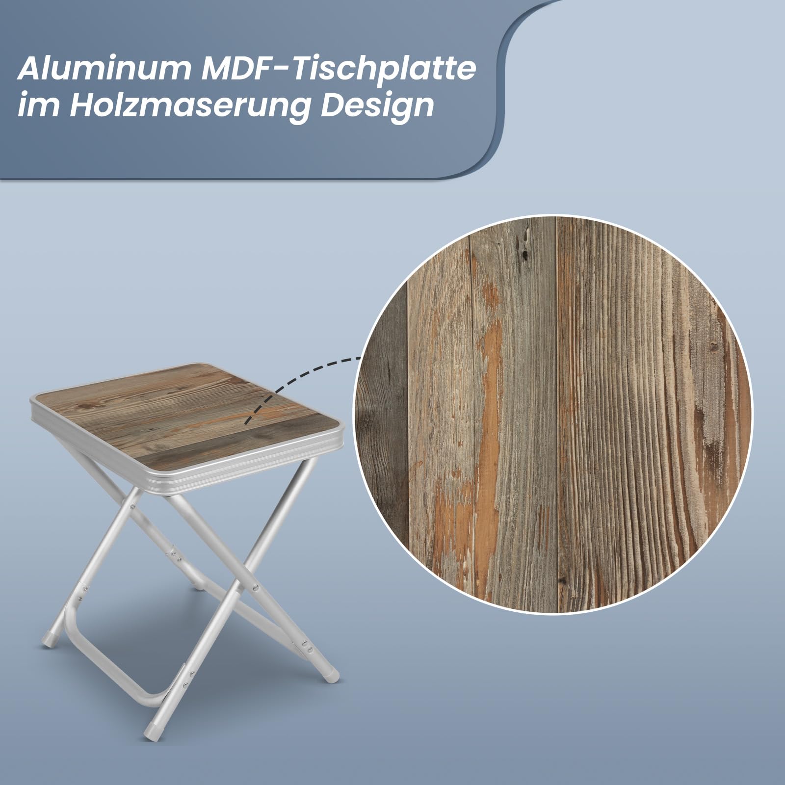 Homecall 2 IN 1 Campinghocker Faltbar mit Tischplatte MDF - Campingtisch Klappbar Klapptisch Gartenhocker - Fußhocker Outdoor für Garten, Camping, Angeln, Picknick, RV (Grau Hocker mit MDF-Platten)