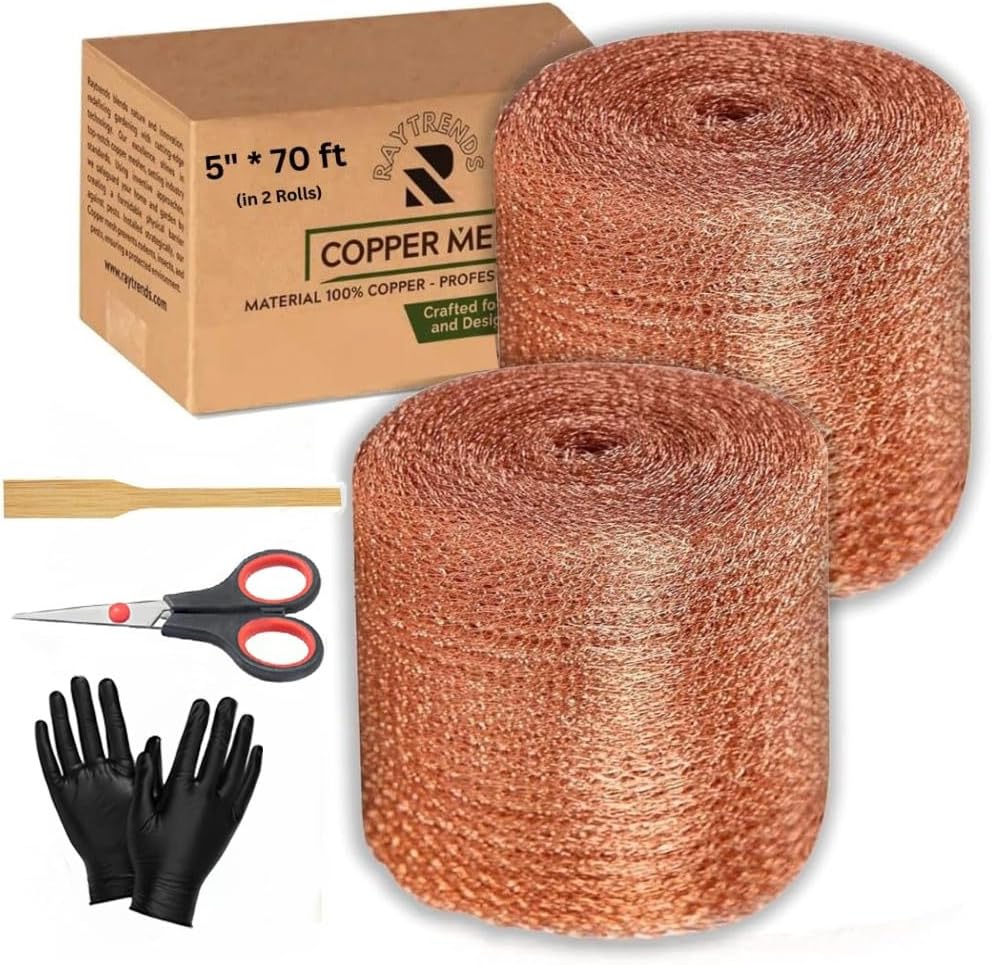 3rd Gen Copper Mesh Rodent Control Kit - Raytrends 100% Premium & Pure Copper Wool for Slug, Pest, Snail, Mice & Rat Control - Offers 2 Copper Mesh Rolls with Scissors and Packing Tool