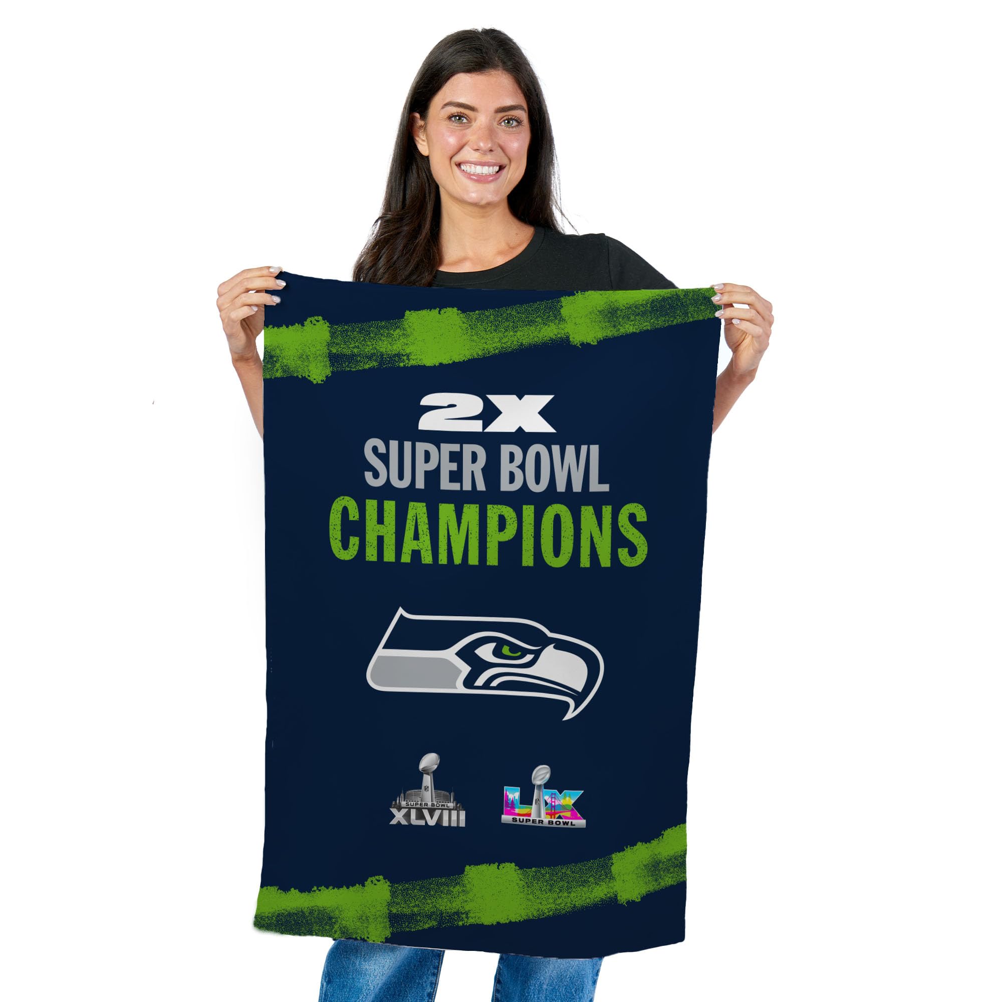 Northwest NFL Super Bowl 2026 Seattle Seahawks Multi Champs Tide Tapestry Wall Hanging, 24 x 36 in - 3