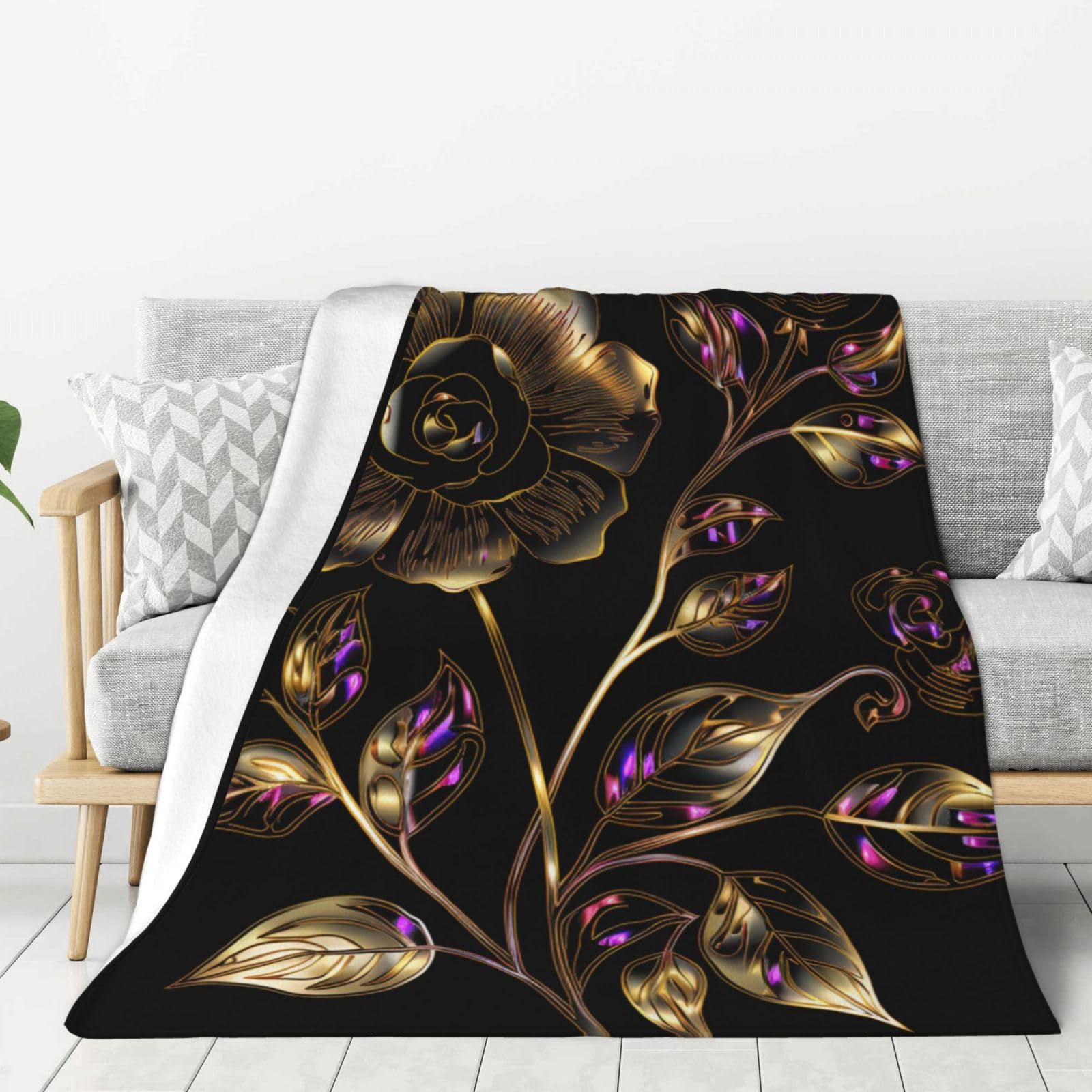 Couverture légère pour lit et soirées cinéma, plaid polaire chaud motif floral chic
