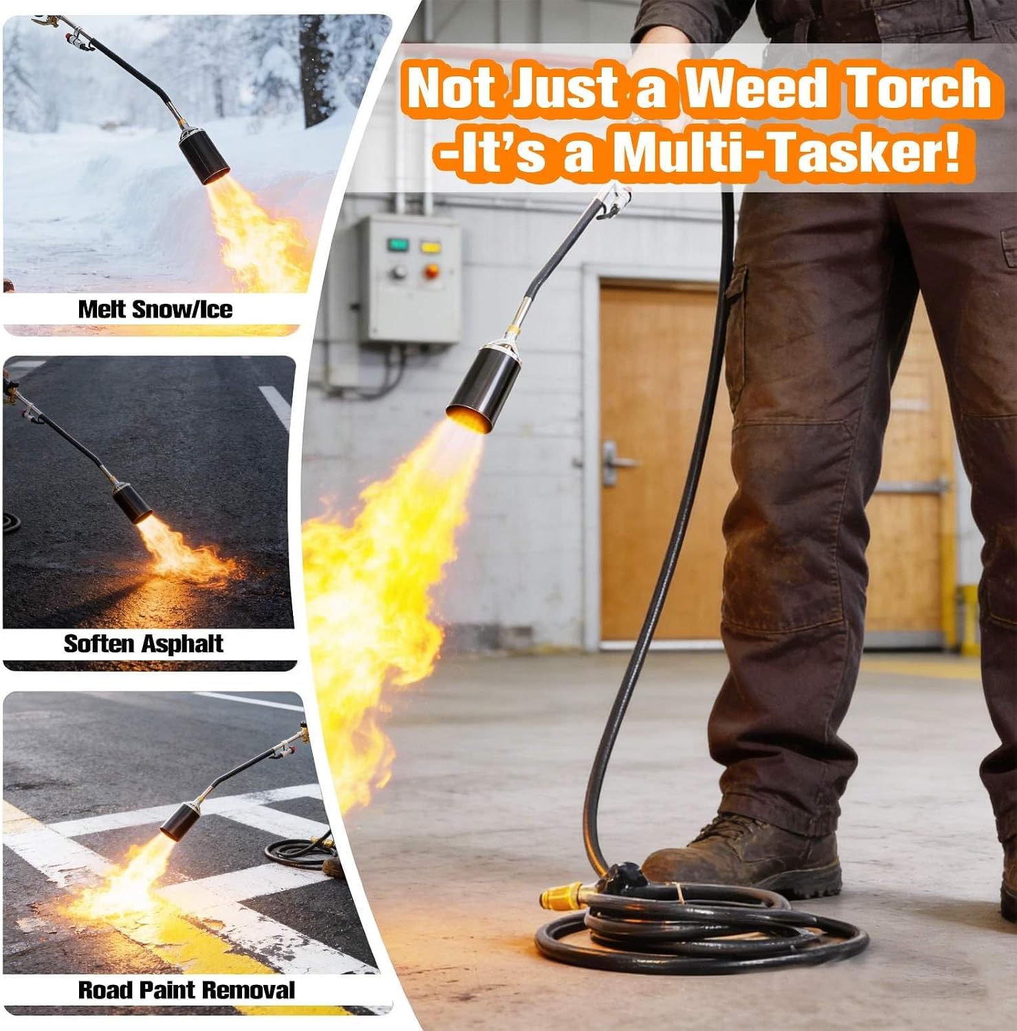 Propane Torch Weed Burner with 10FT Hose & Self Igniter, High Output Flame Weeder Torch Kit Reaches 3600°F, Steel Construction Blow Torch for Weeding, Roofing, Ice Melting, Black