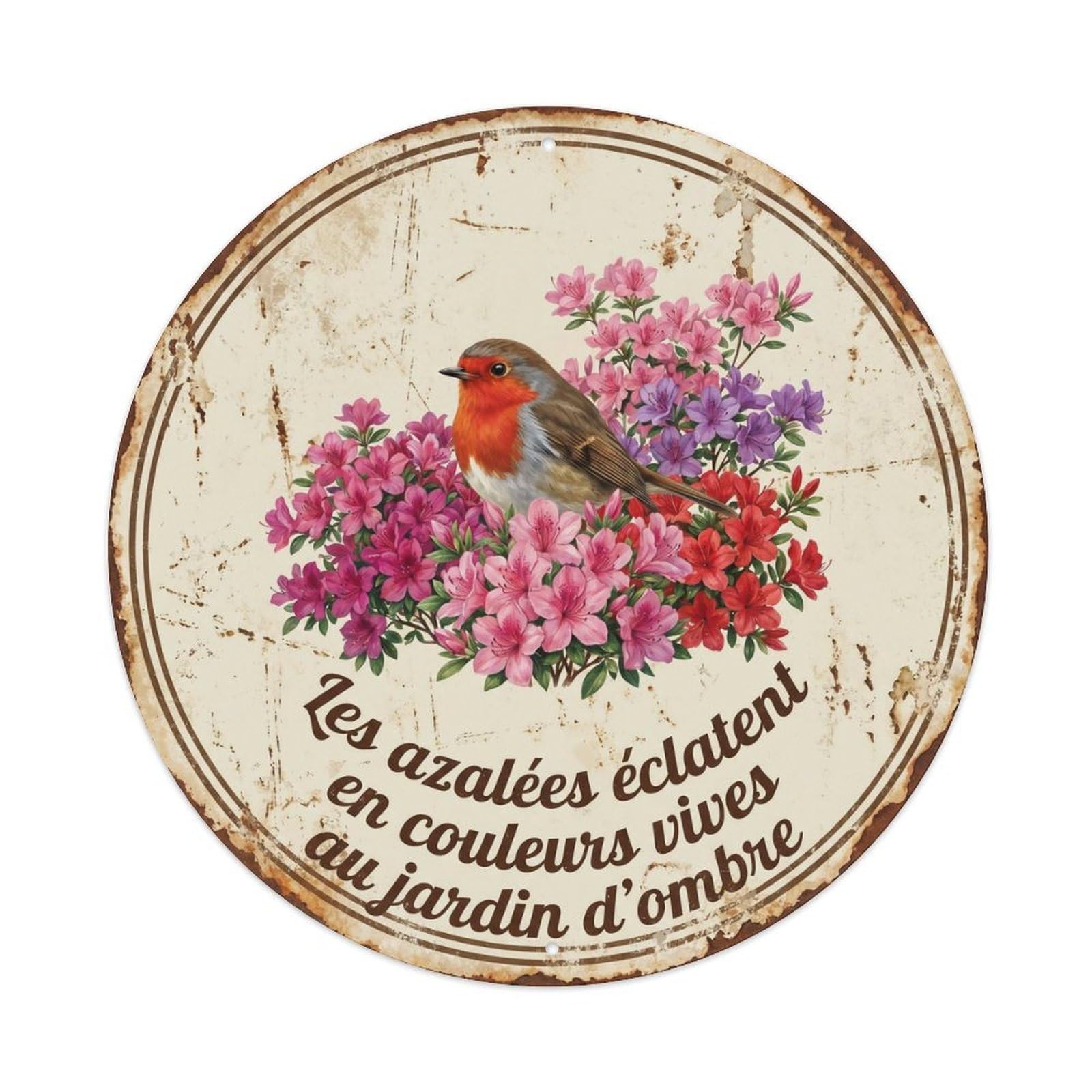 Robin Bird Garden Quote Azalea CircleMetal Tin Sign