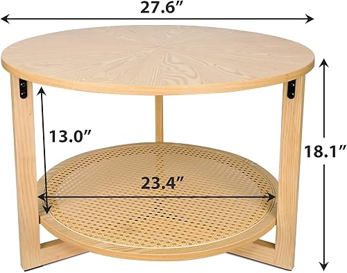 Miniatura 3 de ZYBT Mesas de centro de ratán para sala de estar, mesa de centro pequeña para espacios pequeños, mesa de centro redonda con almacenamiento, mesa de