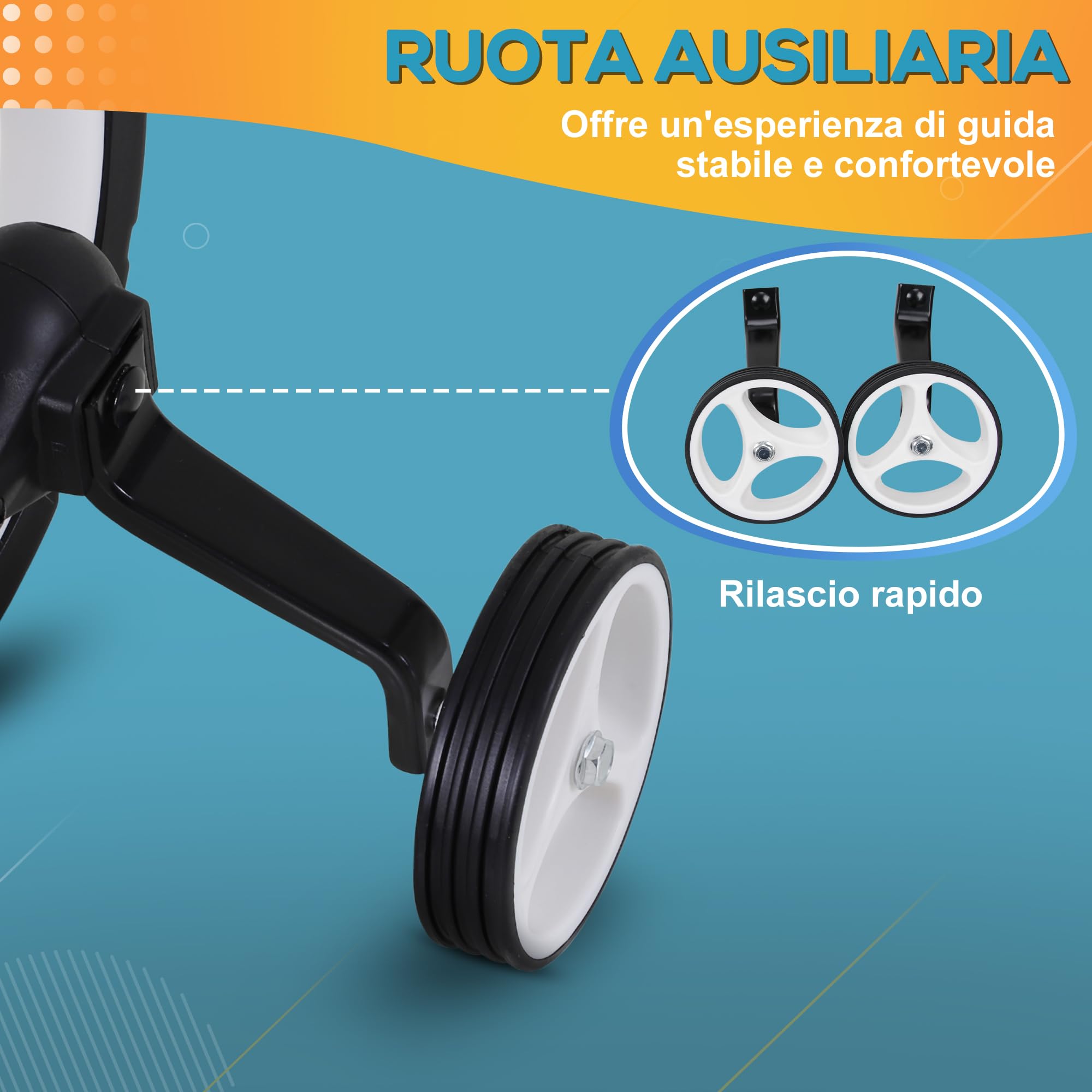 HOMCOM Bicicletta Senza Pedali per Bambini da 2 a 5 Anni, 25 kg, Nero | Balance Bike, Sellino Regolabile, Ruote Ausiliarie e Pedali