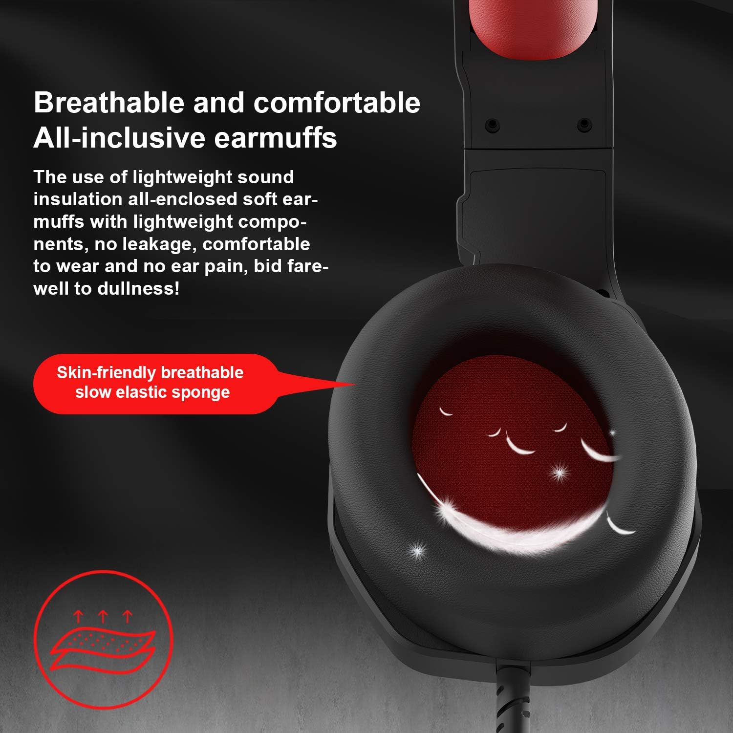 Computer Over Ear Headphones Wired with Microphone - Stereo Headset Gaming Headsets with Soft Memory Earmuffs, Noise Canceling, 3.5mm Audio-Jack for Multi-Platforms (Black Red) image 5