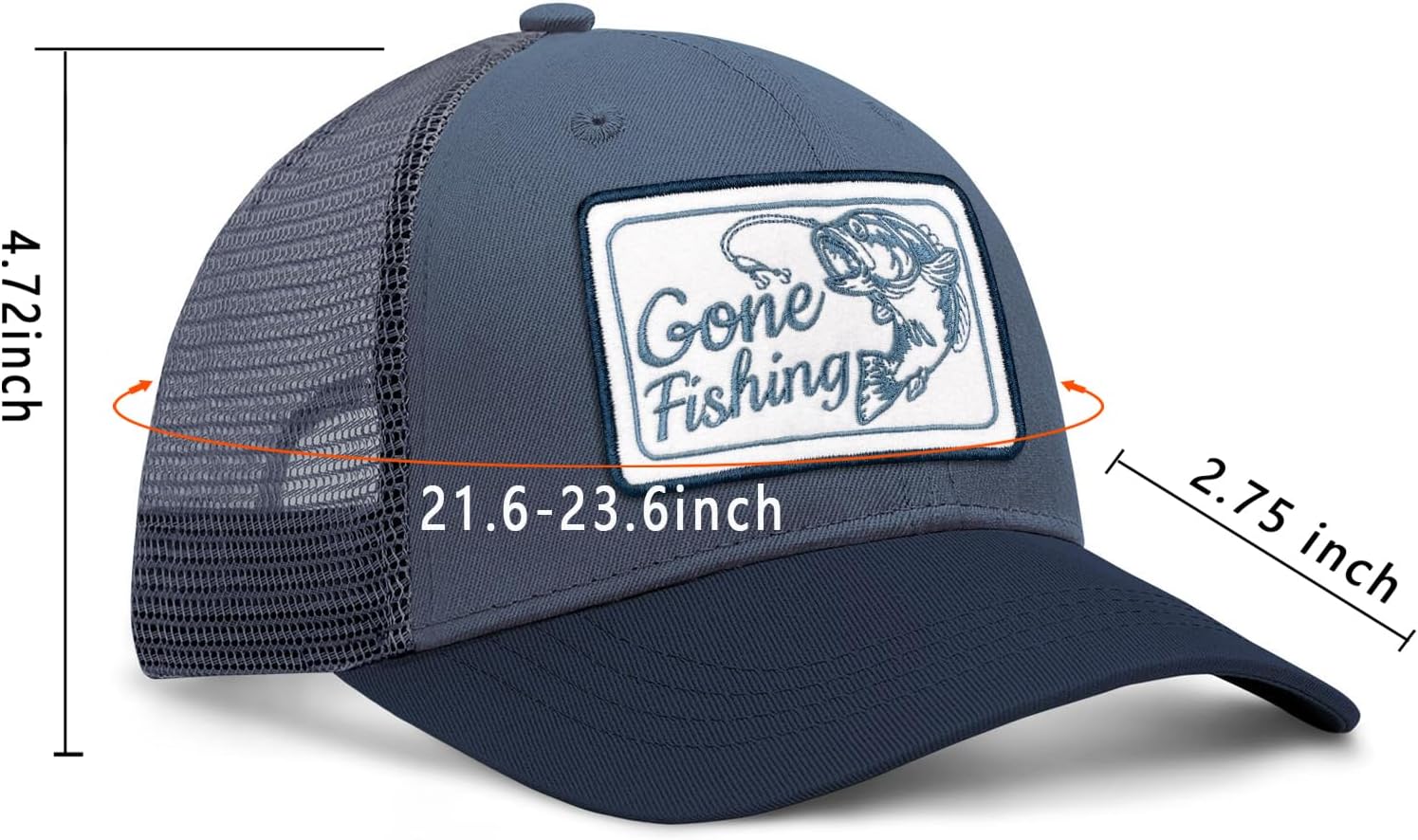 Fishing Gifts for Men Fishing Hat Embroidered Bass Fish Patch, Cotton, Blue, Trucker Hat - Image 4