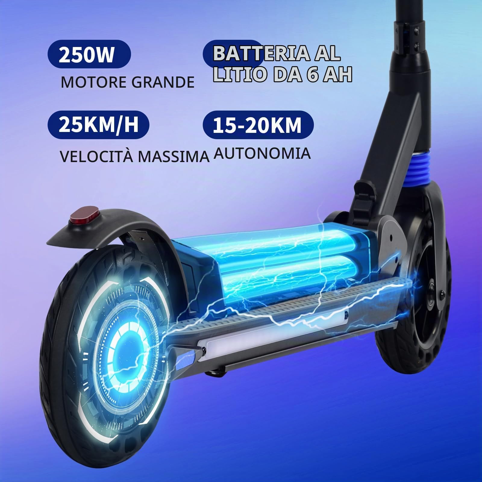 Monopattino Elettrico per Bambini e Ragazzi 8-16 Anni, Scooter Pieghevole con APP e Display LED, 25KM/H, Autonomia 20KM, Motore 250W, 3 Velocità Regolabili, Ruote da 8”, Carico 120KG