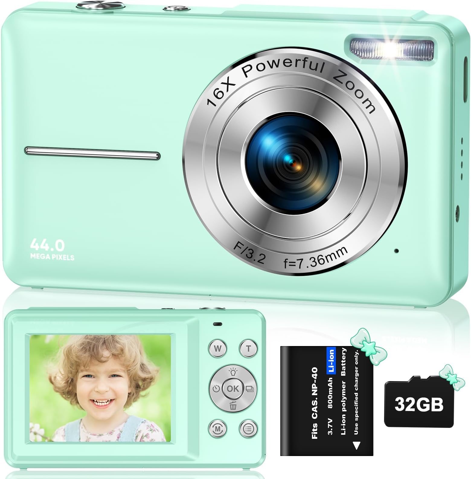 Appareil Photo Numérique Enfant 1080P 44MP - CAMKORY, 2 Batteries, Zoom 16X, Idéal Kids & Ados