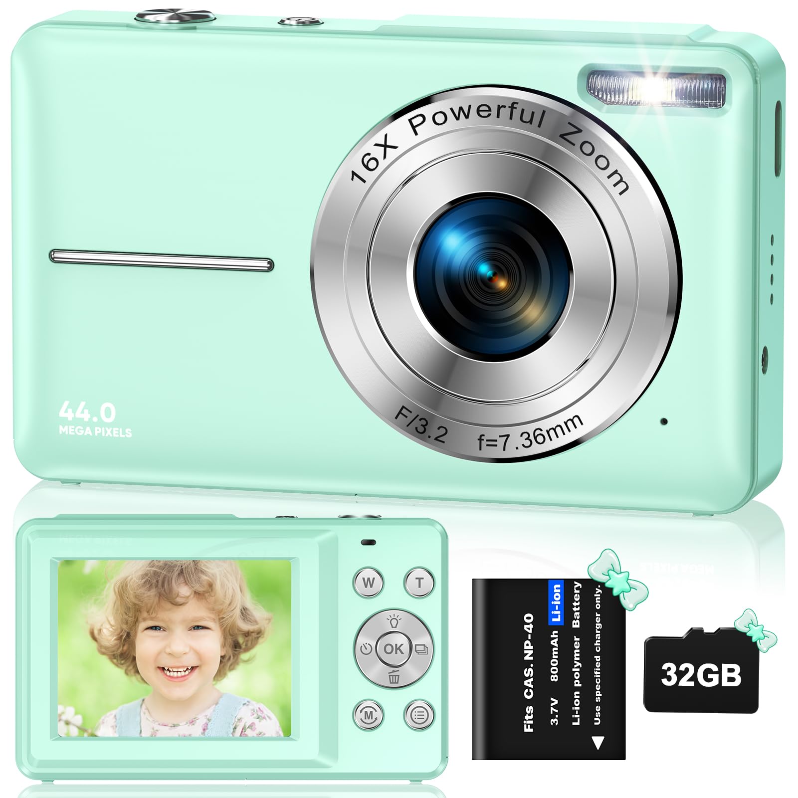 Fotocamera Digitale Per Bambini 1080P 44MP Con Scheda 32GB - Macchina Fotografica Compatta Con Zoom 16X Per Regali - Foto 13