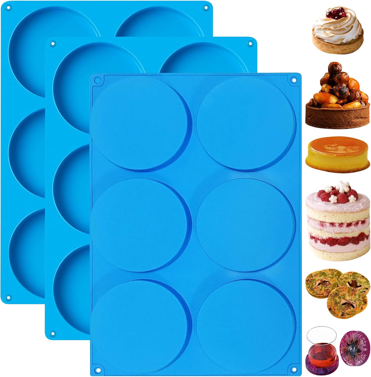 Sidosir Round Silicone Mold for Baking, 4inch Large Breakfast Sandwiches Mold Silicone for Whoopie Pie, Non-Stick Hamburger Buns Muffin Top Pan Molds for Egg Pan, Resin Coaster