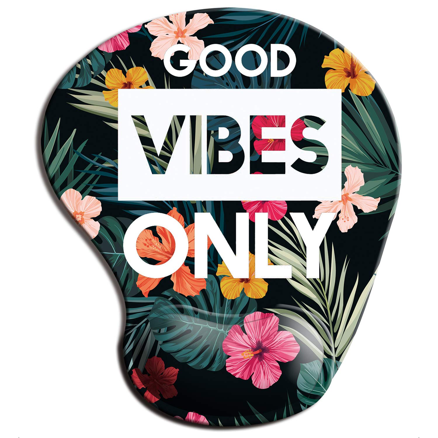 ITNRSIIETErgonomic Mouse Pad with Gel Wrist Support Wrist Rest Smooth Surface Non-Slip PU Base Comfortable Office Supplies Pain Relief, 9.5 x 8 inches, Flower Good Vibes Only