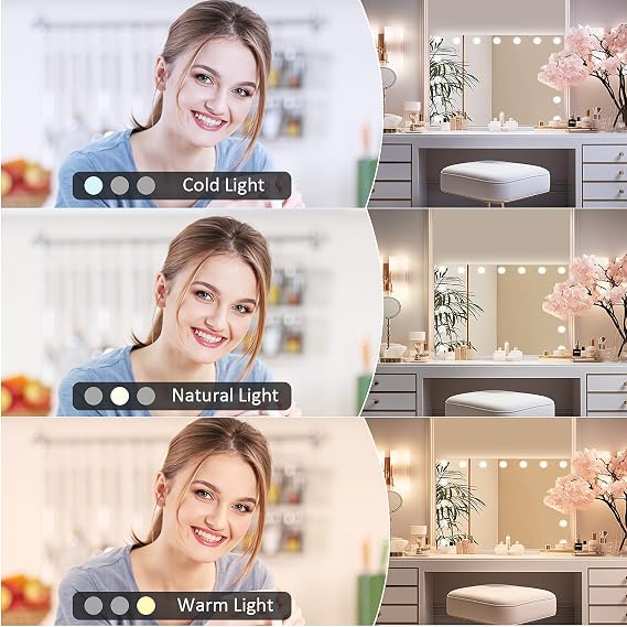 Dhouse Hollywood Vanity Mirror with Lights 58 x 46 x 12 cm Makeup Mirror with USB Port 3 Color Touch Control Brightness Dressing Table Large Hollywood Mirror 15 LED