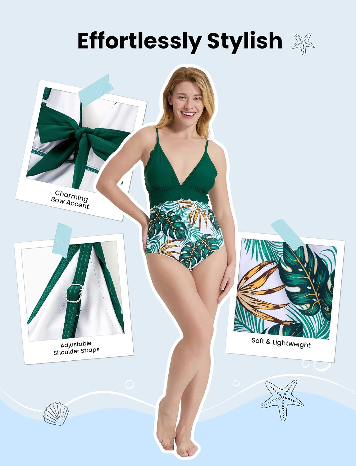 PATPAT Mommy and Me Matching Swimsuit：One Piece V Neck Bathing Suits Leaves Printed Family Swimwear Matching Set