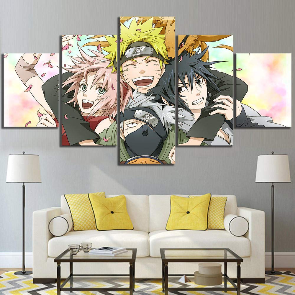 5 Cuadro sobre Lienzo Marco De Madera Mural Impresiones En Lienzo HD Impreso Kakashi y Sus Estudiantes Naruto Anime Pintura Moda Cartel Imagen Modular