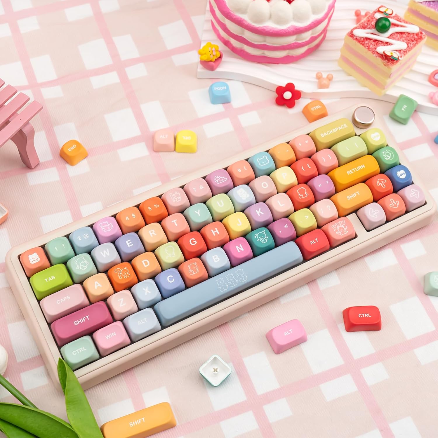 PBT Keycaps,133 Keys 5-Side Dye Sublimation Keycaps, Cute MOA Profile Custom Keycap Set with Key Puller for Cherry Gateron MX Switches Mechanical Gaming Keyboard