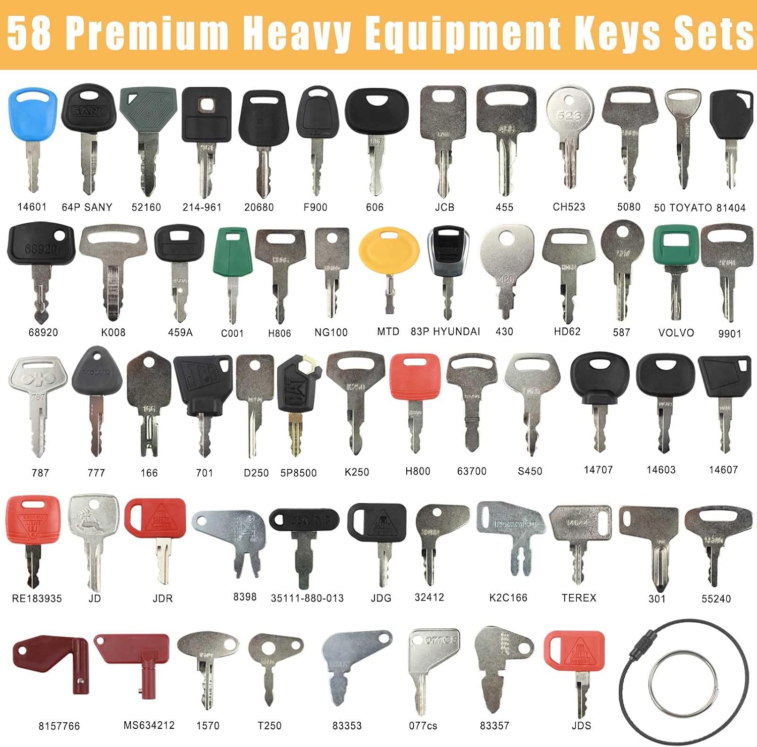 58 Heavy Equipment Keys Set for Heavy Equipment Construction Machine