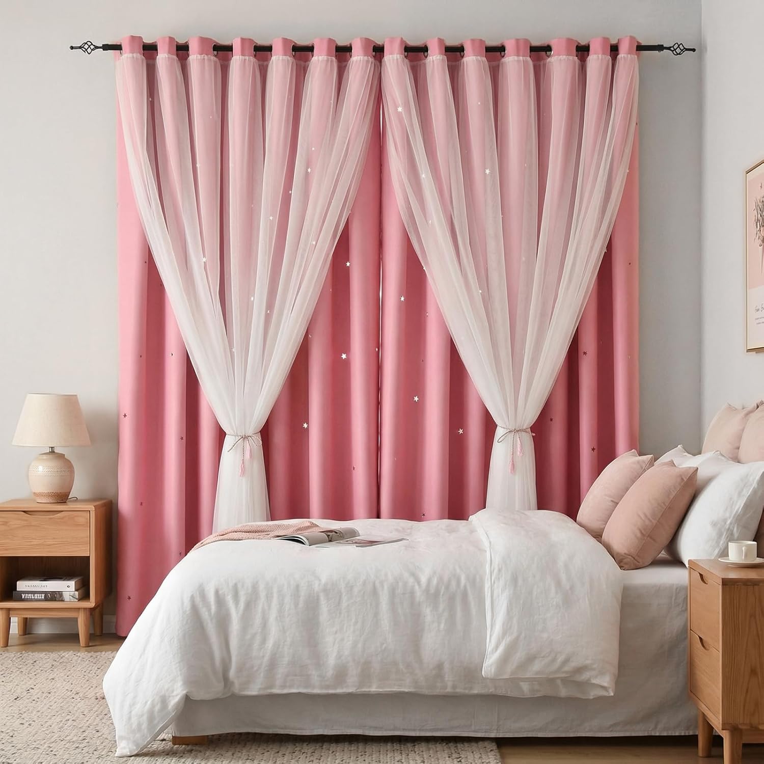 Star Blackout Curtains Cute Bedroom Curtains Kids Curtains Rainbow Curtains, Curtains 63 Inches Long 1 Panel, Pink Curtains, 52" W x 63" L (Pack of 1)