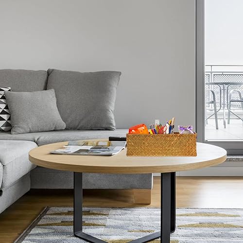 Miniatura 2 de HOMSFOU Cesta de almacenamiento de pastos marinos, 3 compartimentos, cestas tejidas para bolsitas de té, mimbre de ratán, organizador dividido,