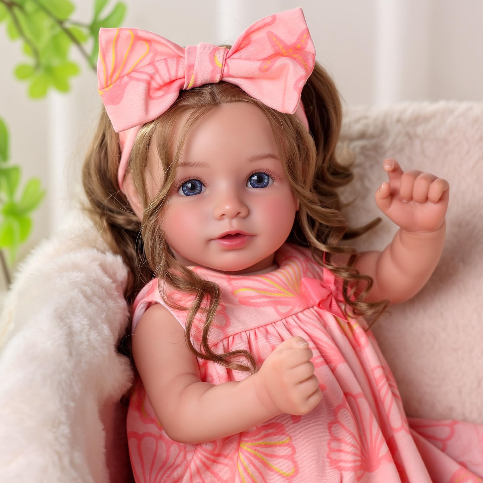 BABESIDE Lebensechte Reborn Babypuppe – 20 Zoll Realistische Reborn Puppe Mädchen mit Langen Lockigen Braunen Haaren, Weichem Stoffkörper, Outfit & Zubehör für Kinder ab 3 Jahren