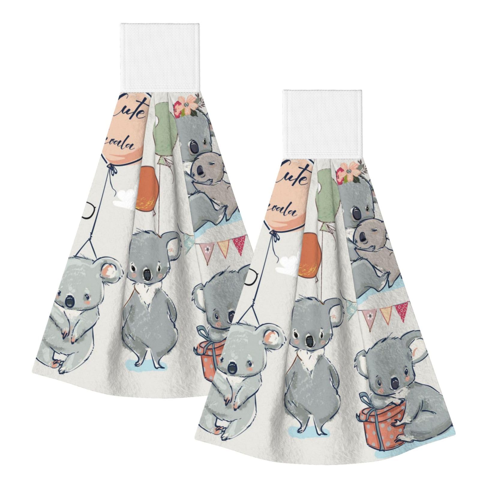 DOPKLNA Koala, 2 Pcs Hanging Coral Fiber Hand Towels for Bathroom, Absorbent Kitchen Towels