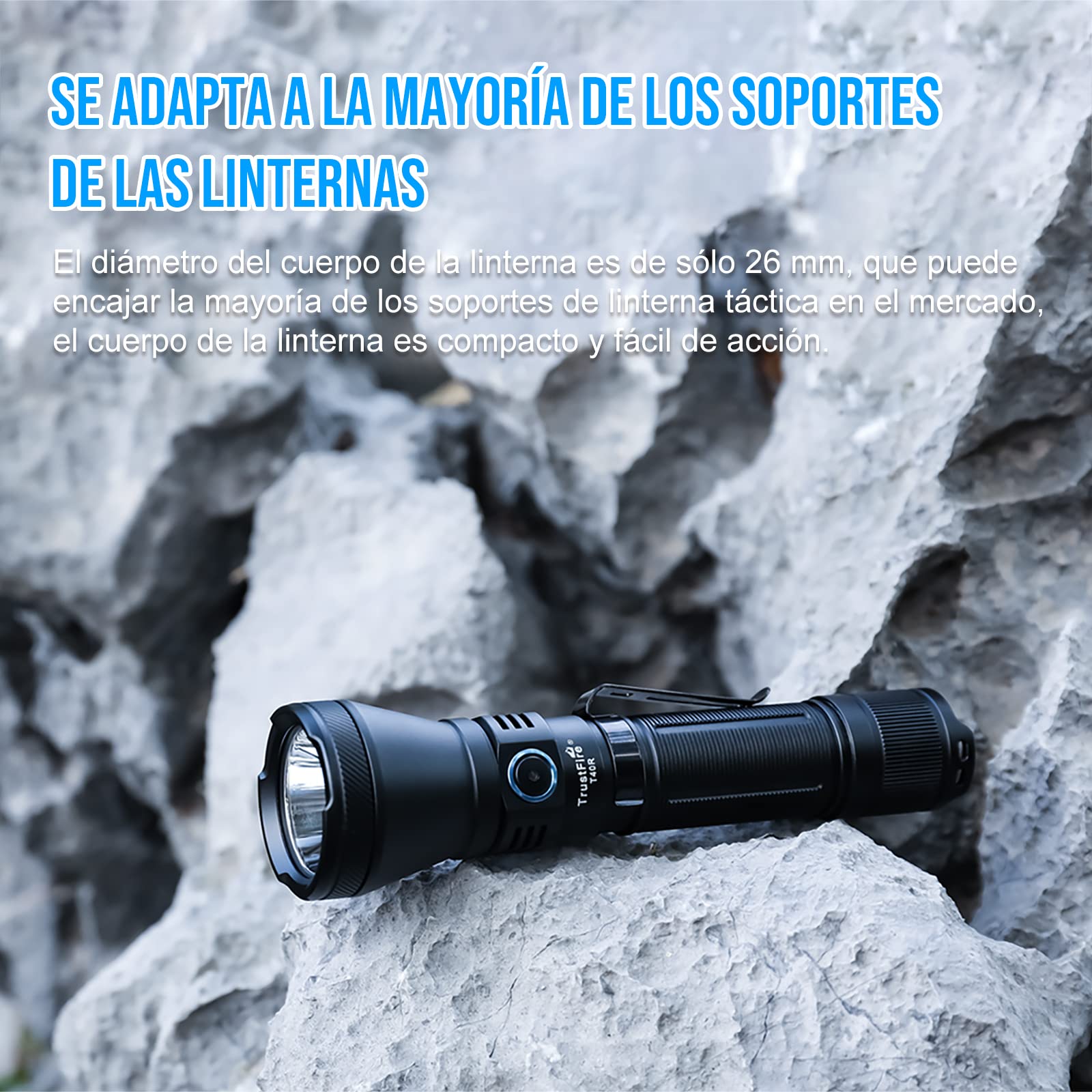 TrustFire Linternas Led Alta Potencia 1800 Lúmenes, T40R Linterna LED Recargable USB Táctica Militar, IP68, 550 Metros Linterna Caza Largo Alcance, Para Caza Búsqueda Rescate Emergencia Camping