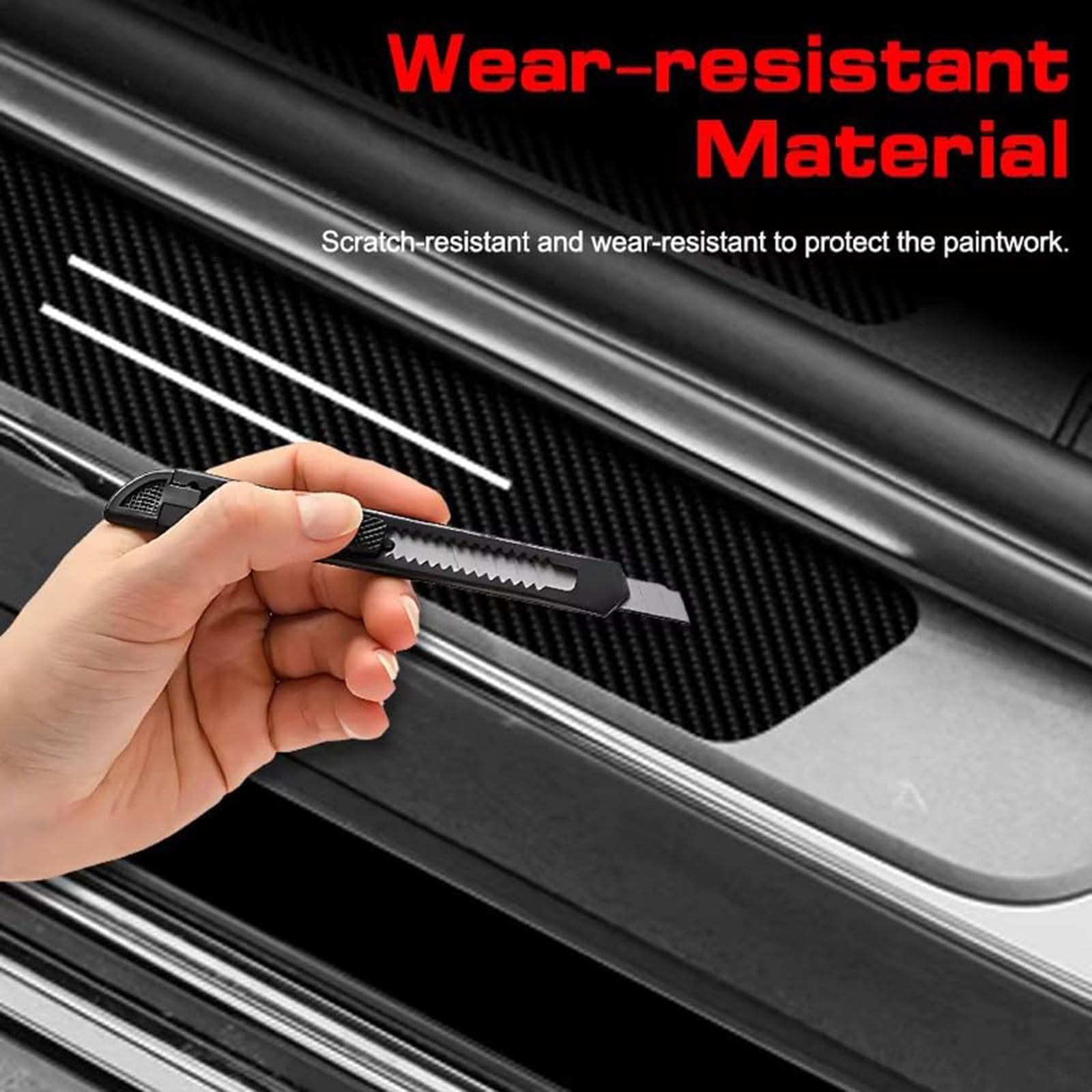 4 Pezzi Battitacco per Auto Sticker, per Ford ST-Line ST Line stline Accessori Tuning, Adesivo per Il Bordo della Davanzali Pellicola AntiGraffio Porte in Fibra Carbonio,Red