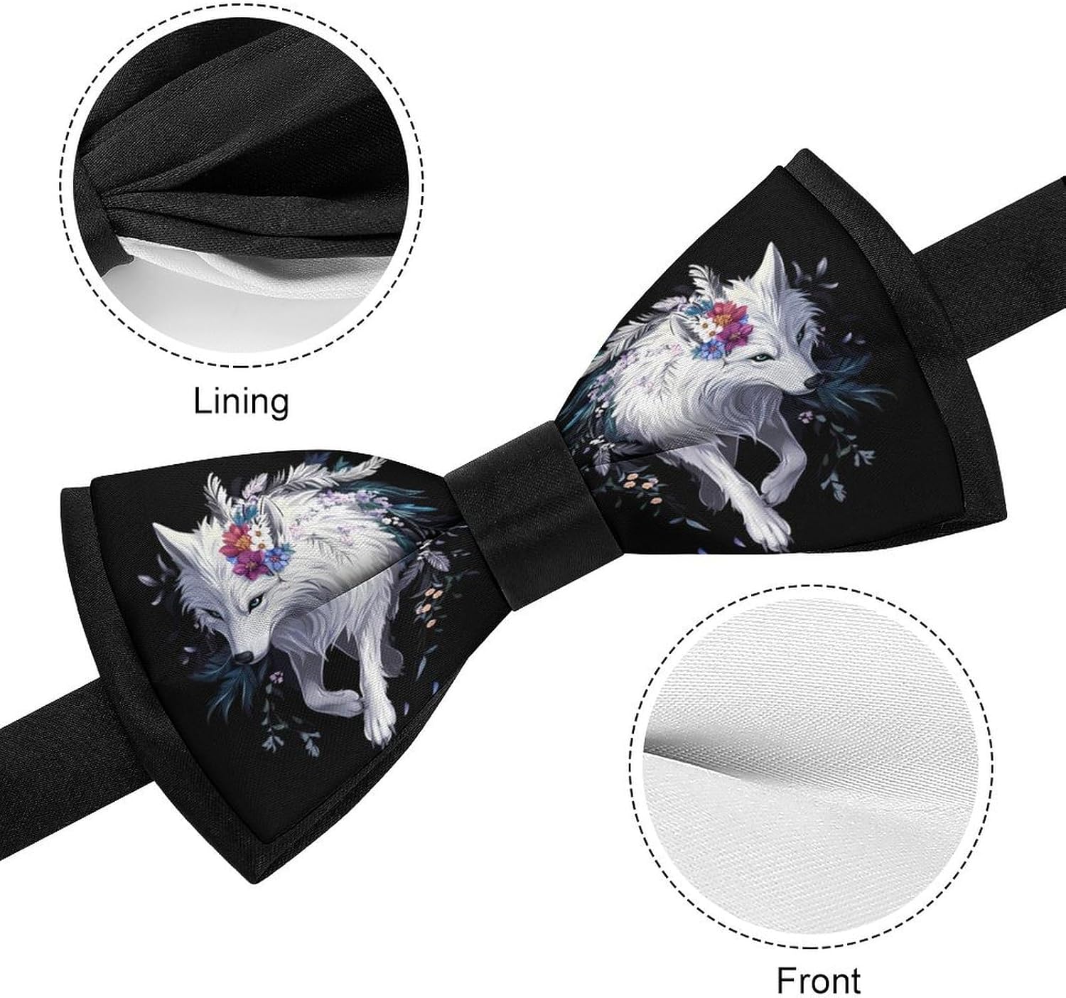 Flower Wolf Bow Ties for Men Fun Printed Pre Tied Adjustable Bowtie for Party Wedding