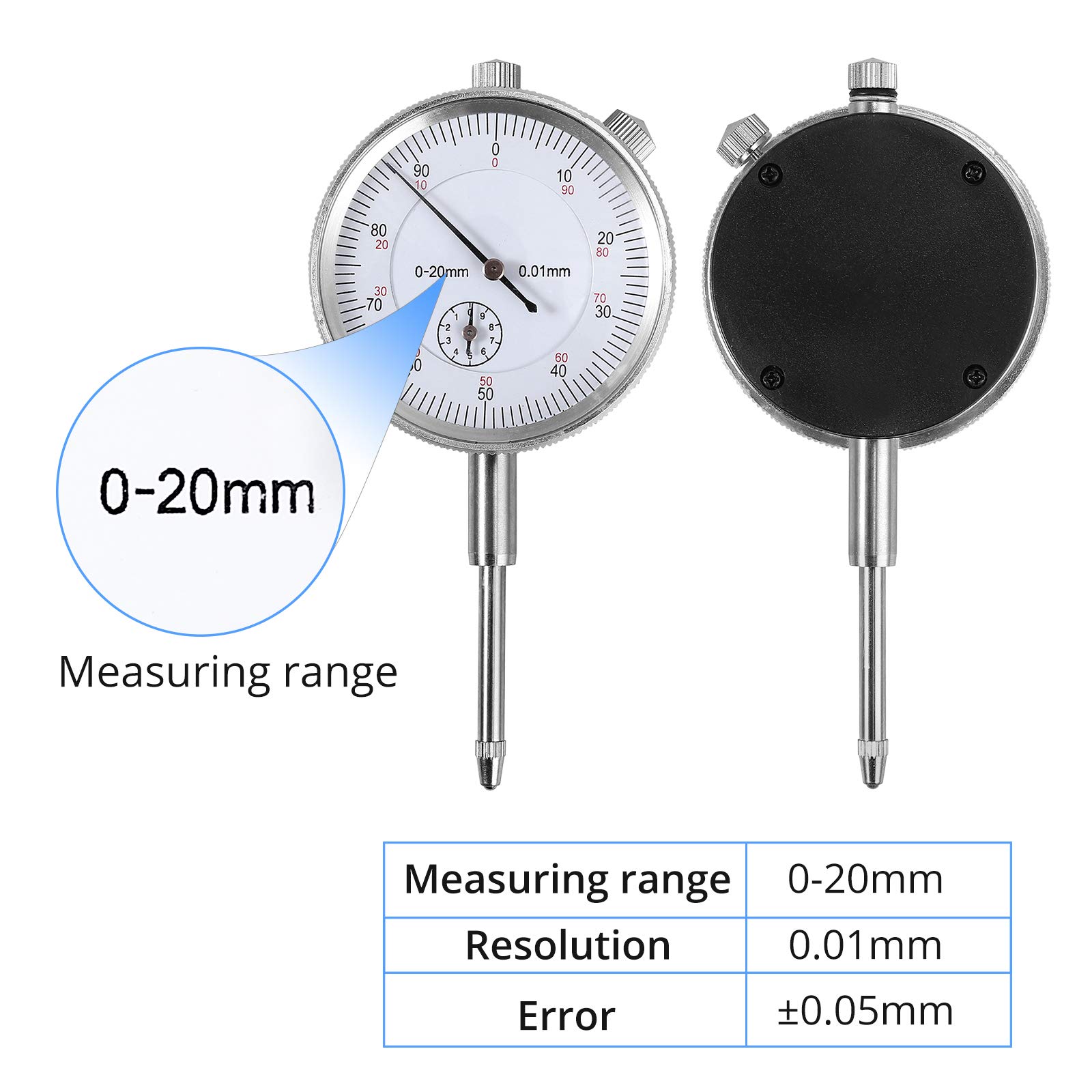 CAMWAY Dial Indicator, 020 mm Range Dial Test Indicator with Portable