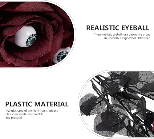 Miniatura 8 de DECHOUS Cable para máquina de uñas, 5 unidades, rosas negras de Halloween, flores negras falsas de Halloween, rosas artificiales de seda con globo
