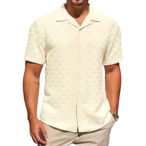Runcati Mens Button Down Shirts Short Sleeve Casual Textured Shirt Summer Lightweight Stretchy Tops
