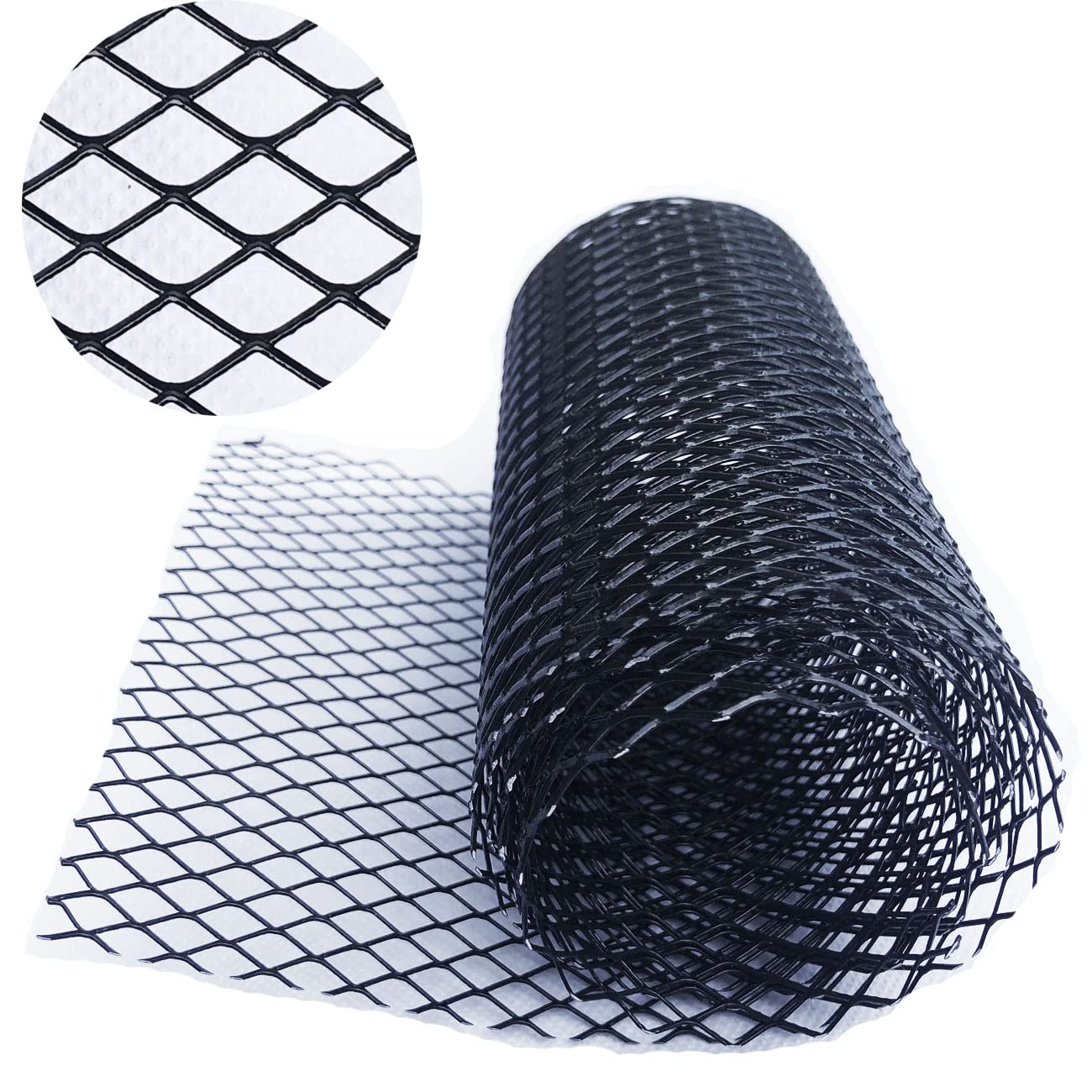 CARLTONMAN 2-Pack Vehicle Grille Mesh - 40x13 Inch Black Aluminum, Rhombic Holes