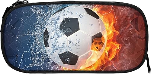 Miniatura 7 de Estuche para lápices para niños con estampado de fútbol, bolsa portátil para bolígrafos Cool Fire & Water con cremallera para adolescentes,