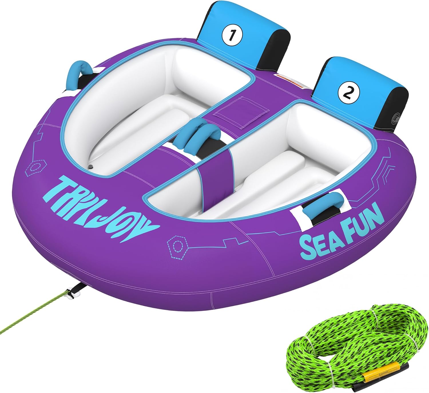 2 Person Towable Tubes for Boating with Towable Rope, Inflatable Cockpit Style Boat Tube for River and Lake，Beginner-Friendly