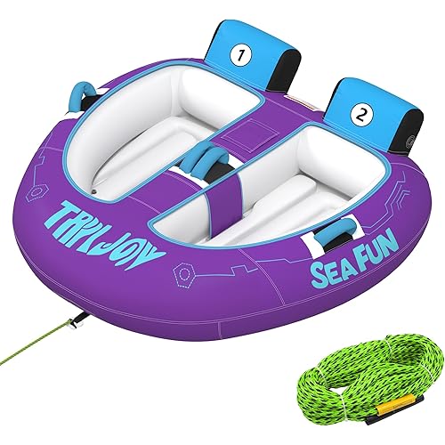 2 Person Towable Tubes for Boating with Towable Rope, Inflatable Cockpit Style Boat Tube for River and Lake，Beginner-Friendly