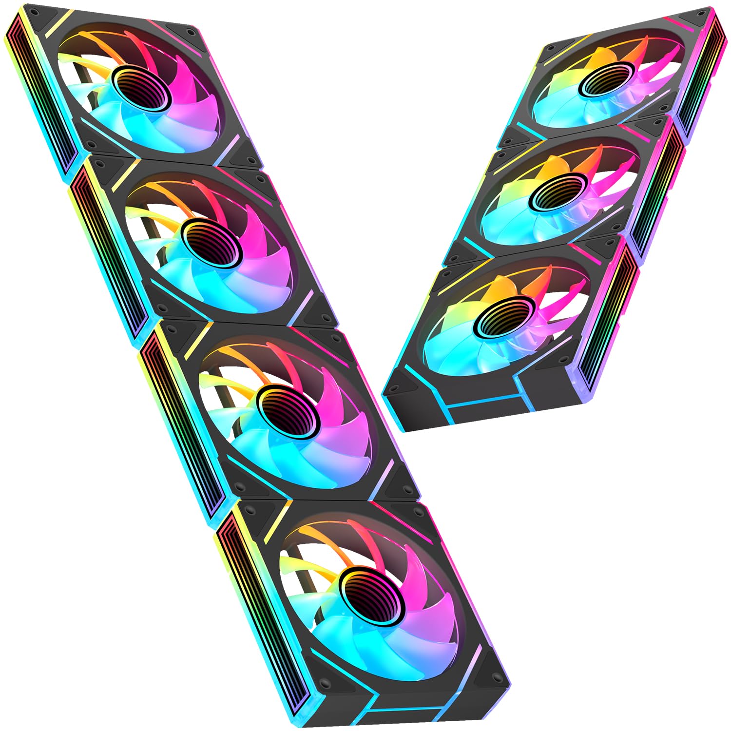 UTLGAMENG 7-Pack 120mm ARGB PWM Case Fans: 4 Forward + 3 Reverse Blades, 1550 RPM, 28 LEDs, Intelligent Temp Control - Black