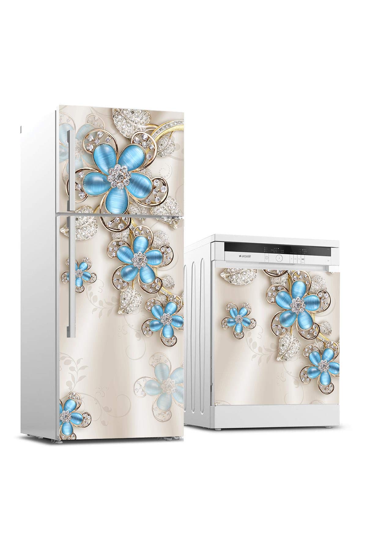 Buzdolabı ve Bulaşık Makinası Beyaz Eşya Sticker Kaplama 3D Çiçek