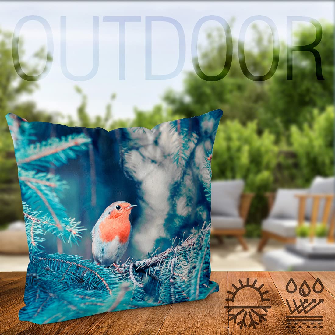 VOID Pettirosso nella Foresta Cuscini federe Poliestere Impermeabile per Uso Outdoor e Indoor, Kissen Size:40 x 40 cm