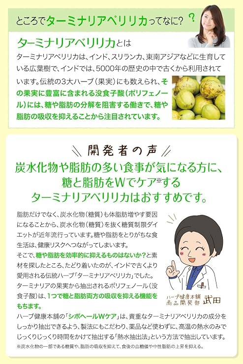 Herb Health Honpo Chevy Hair, W Care, 60 Tablets Food with Functional Claims, Terminaria Bellyca, Sugar, Fat Reduction Absorption