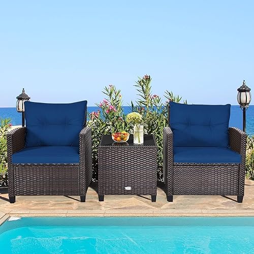HOMGX 3 Pieces PE Rattan Wicker Patio Sofa Chairs, Outdoor