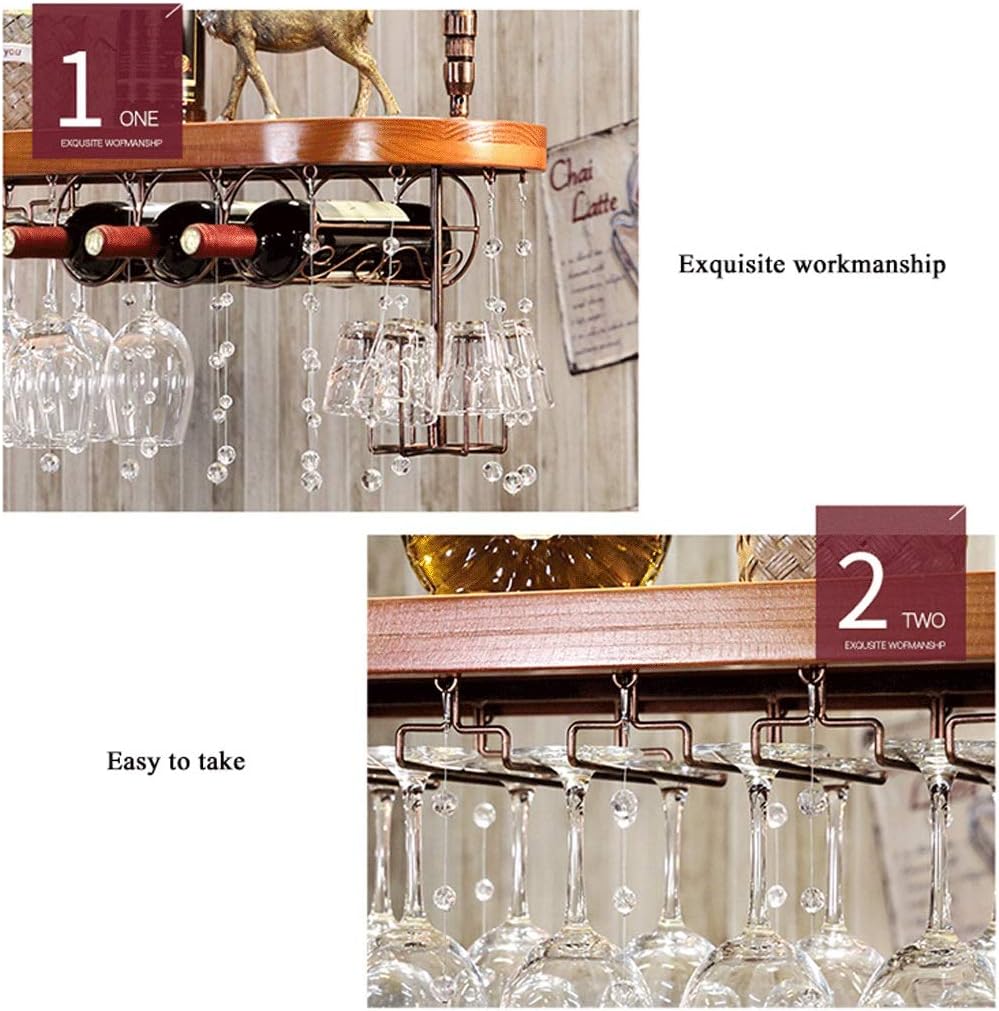 Bottle Rack, Wine Rack, Wall Shelf, Wine Glass, Hanging Bottle Holder, Retro Upside Down Stemware Holder (B 60 cm)